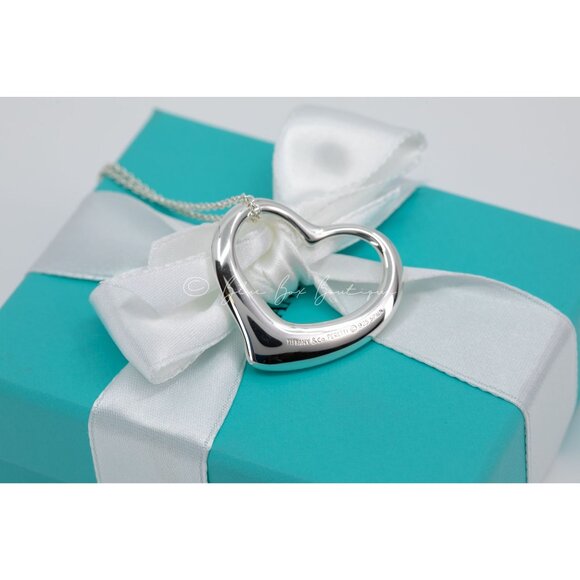 Tiffany & Co. Extra Large 35mm Open Heart Necklace Elsa Peretti Pendant on a 18" - Picture 8 of 9